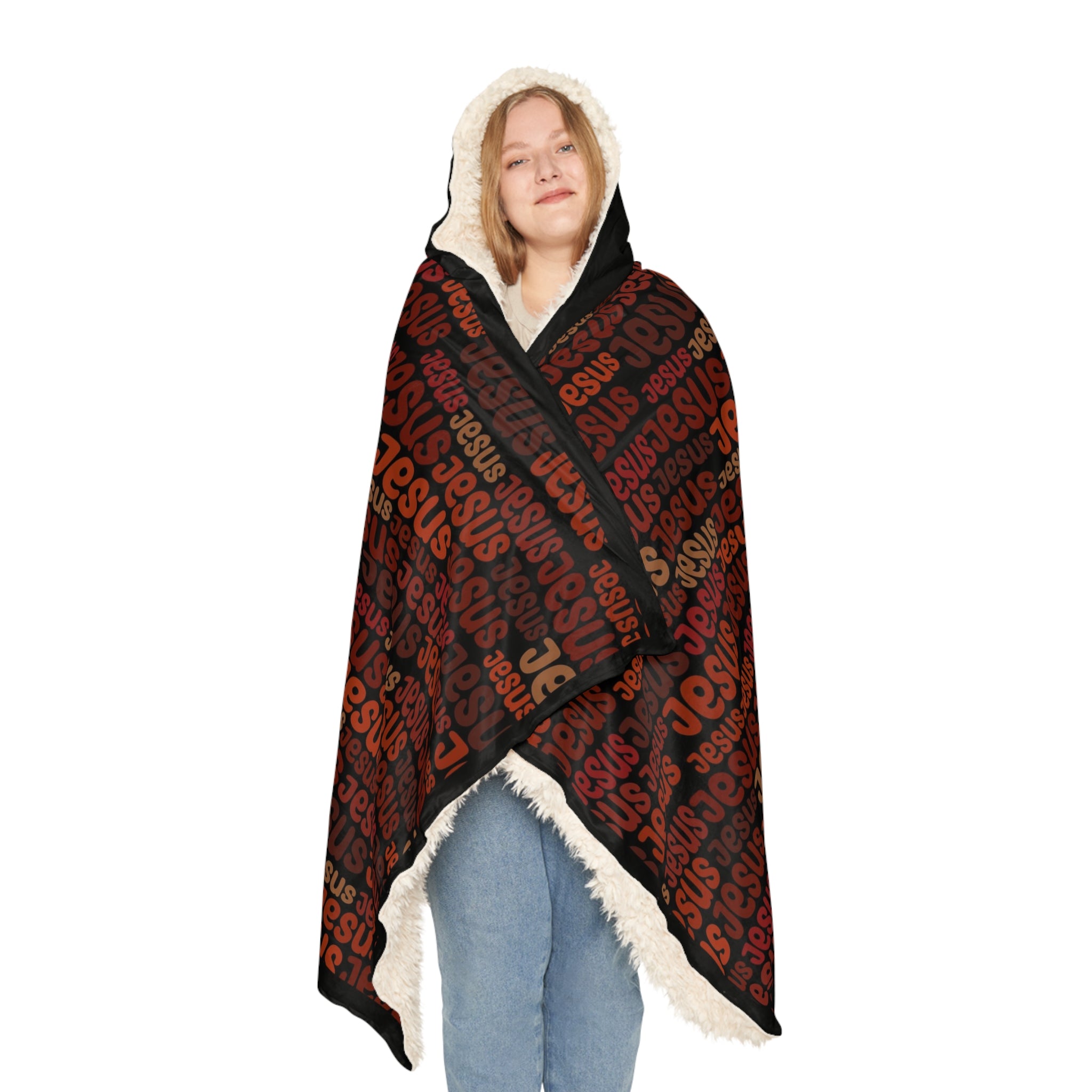 Jesus Pattern Hooded Snuggle Blanket
