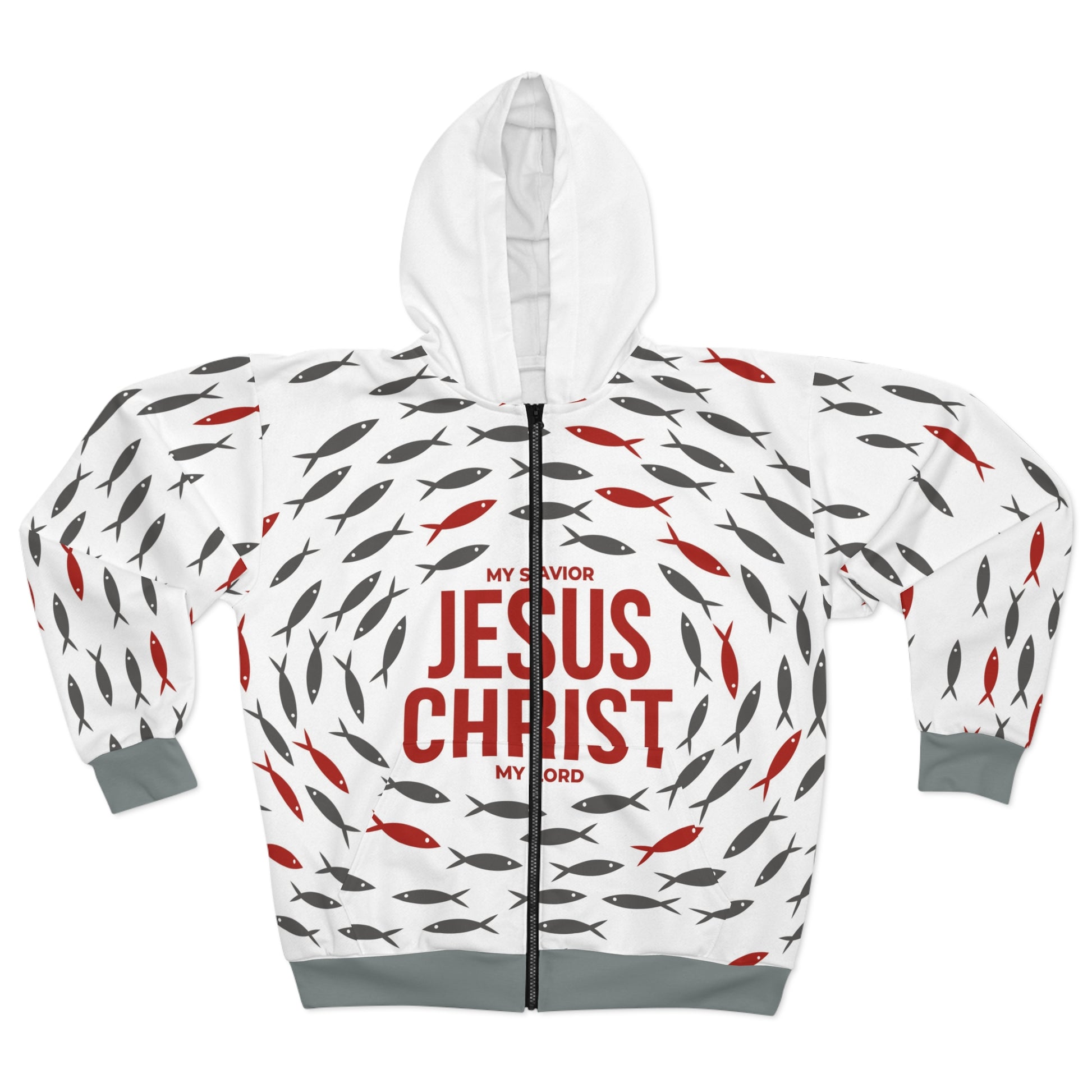 Christian Fish Design Unisex Zip Hoodie, Religious Gift, Spiritual Wardrobe, Faith-Based Style, Casual Apparel, Devotional Wear