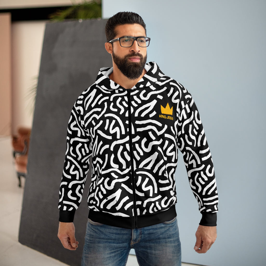 King Jesus Unisex Zip Hoodie | Trendy Abstract Faith Design