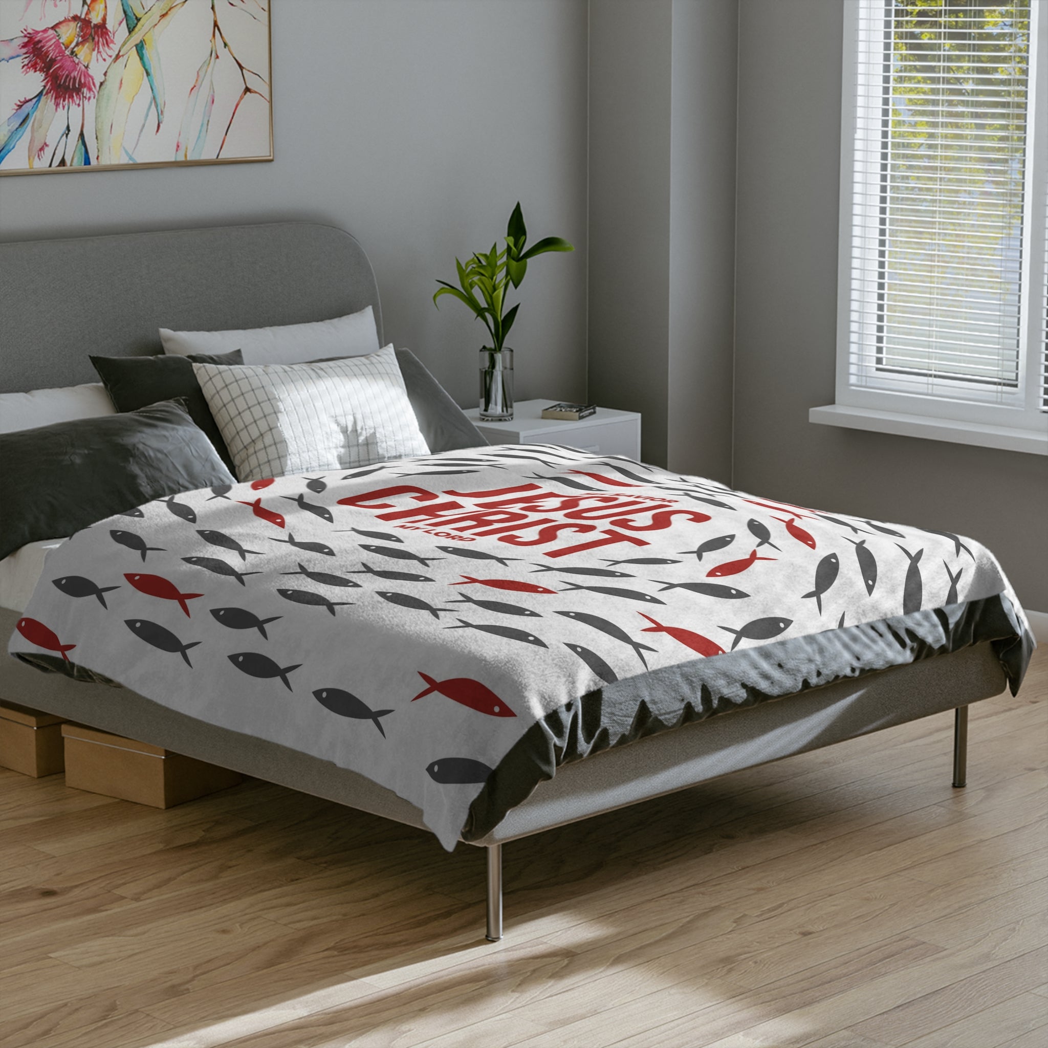 Jesus Christ Fish Pattern Velveteen Blanket