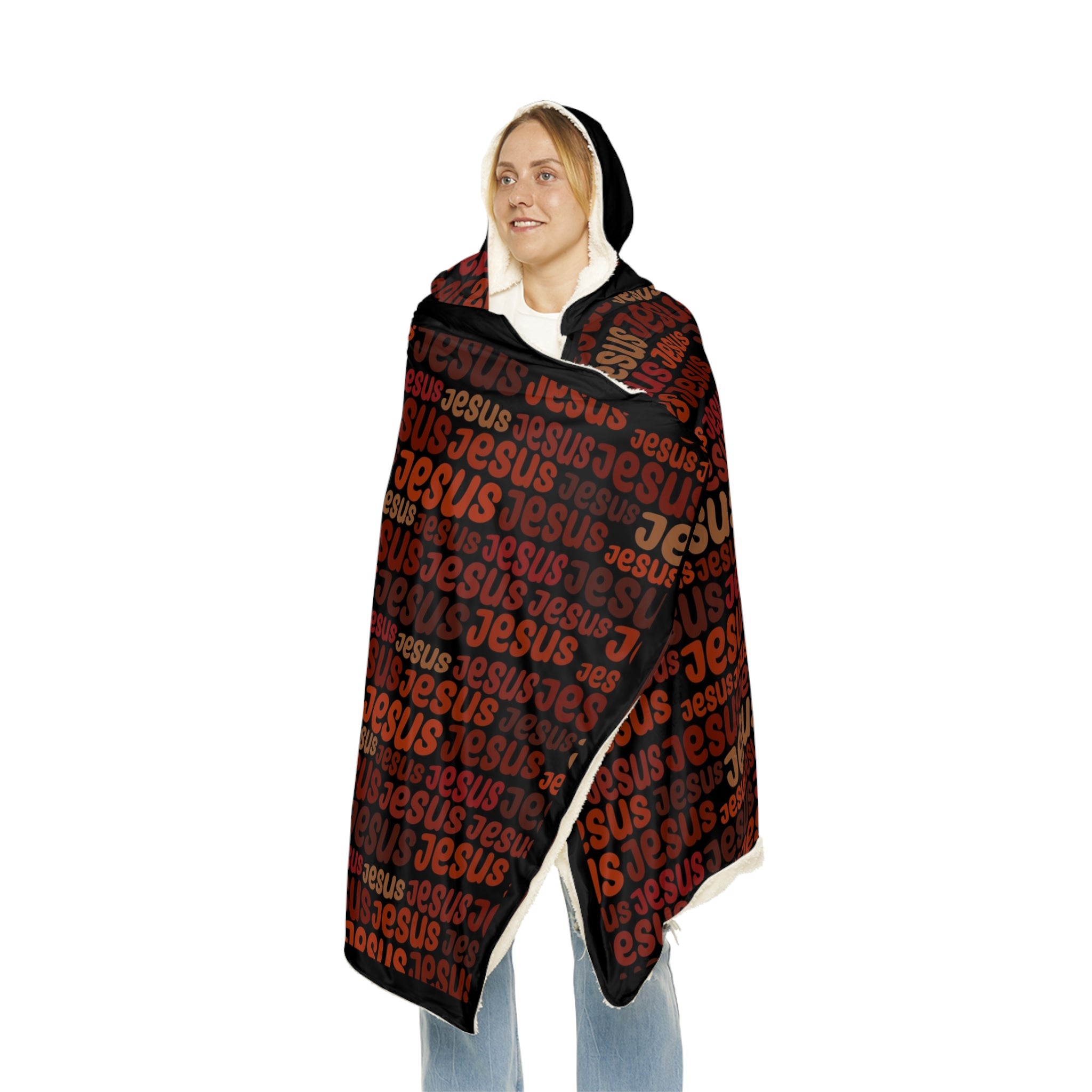 Jesus Pattern Hooded Snuggle Blanket