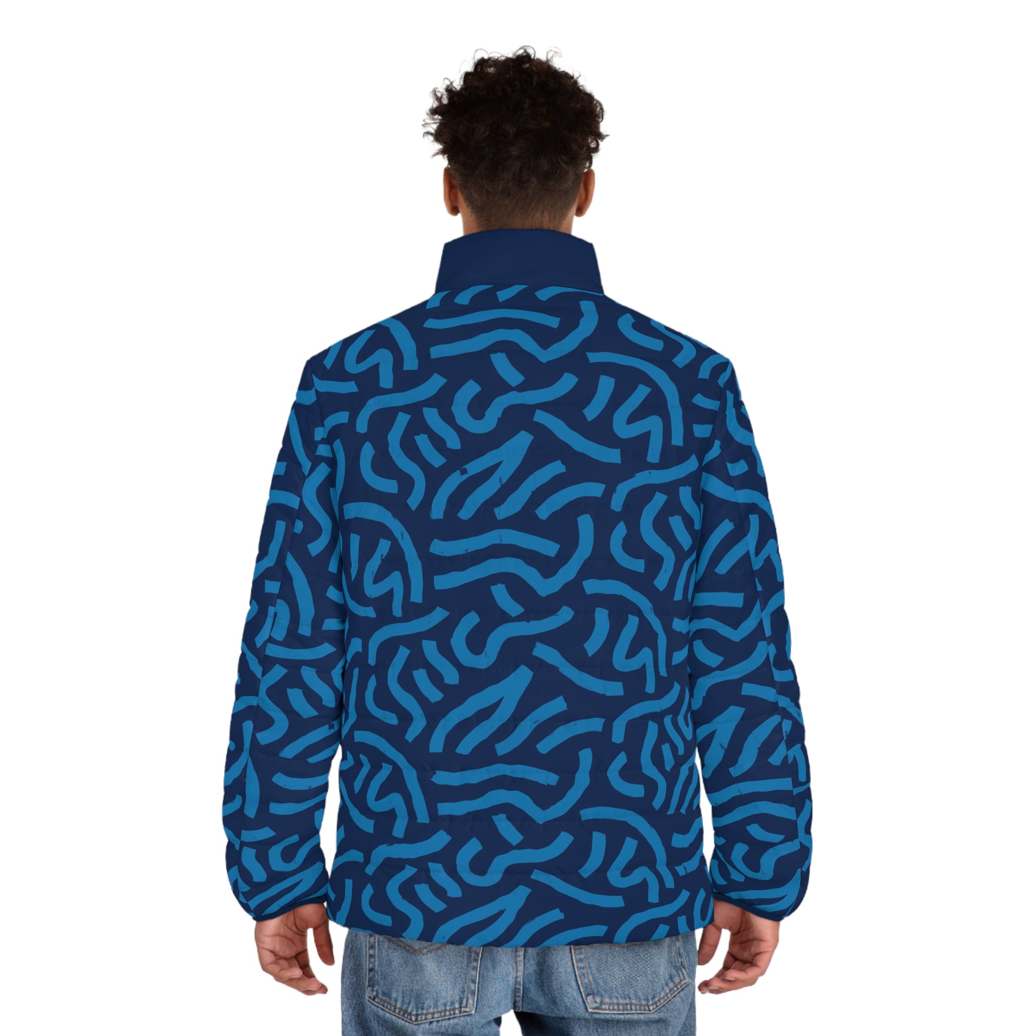 King Jesus Men’s Blue All‑Over Print Puffer Jacket