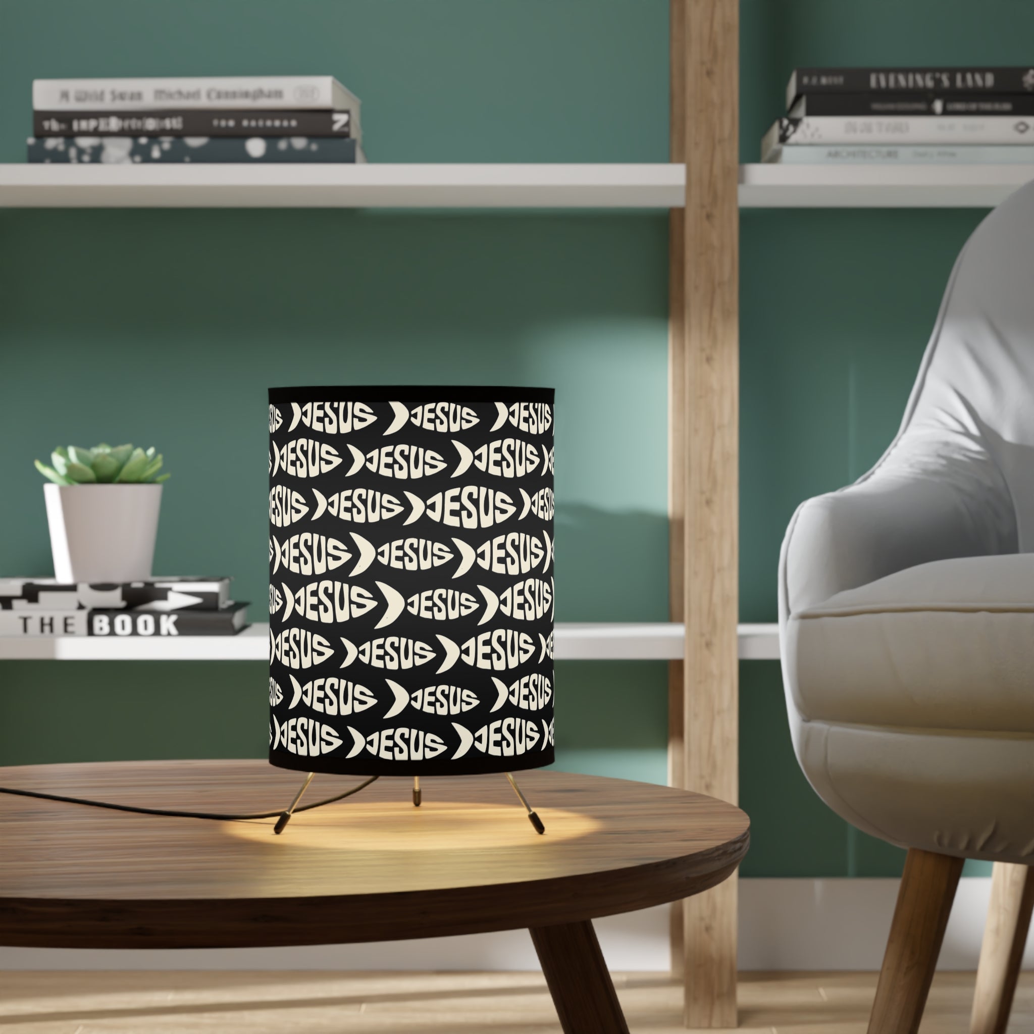 Jesus Fish Pattern Tripod Lamp