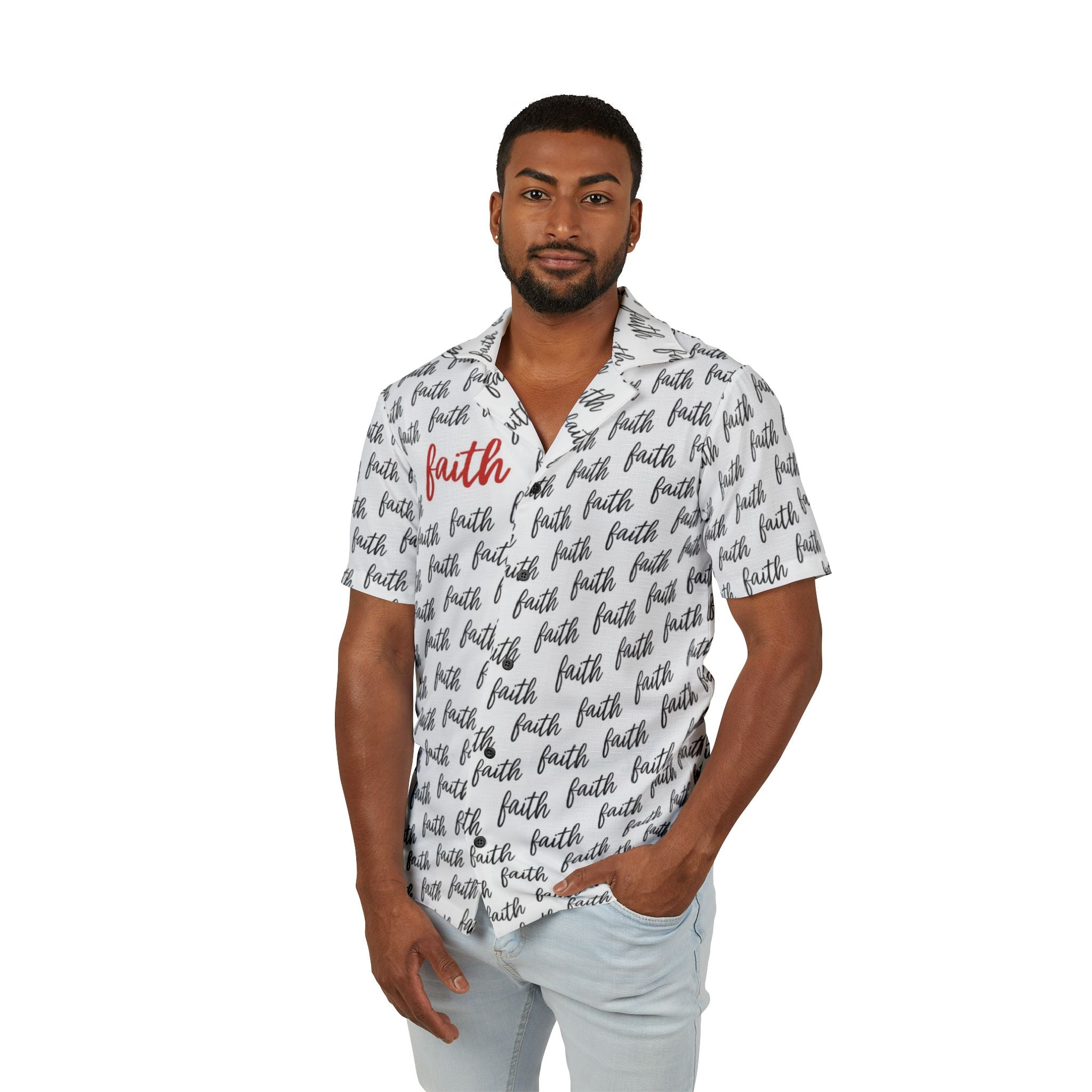 Men’s Faith Text Hawaiian Camp Shirt 