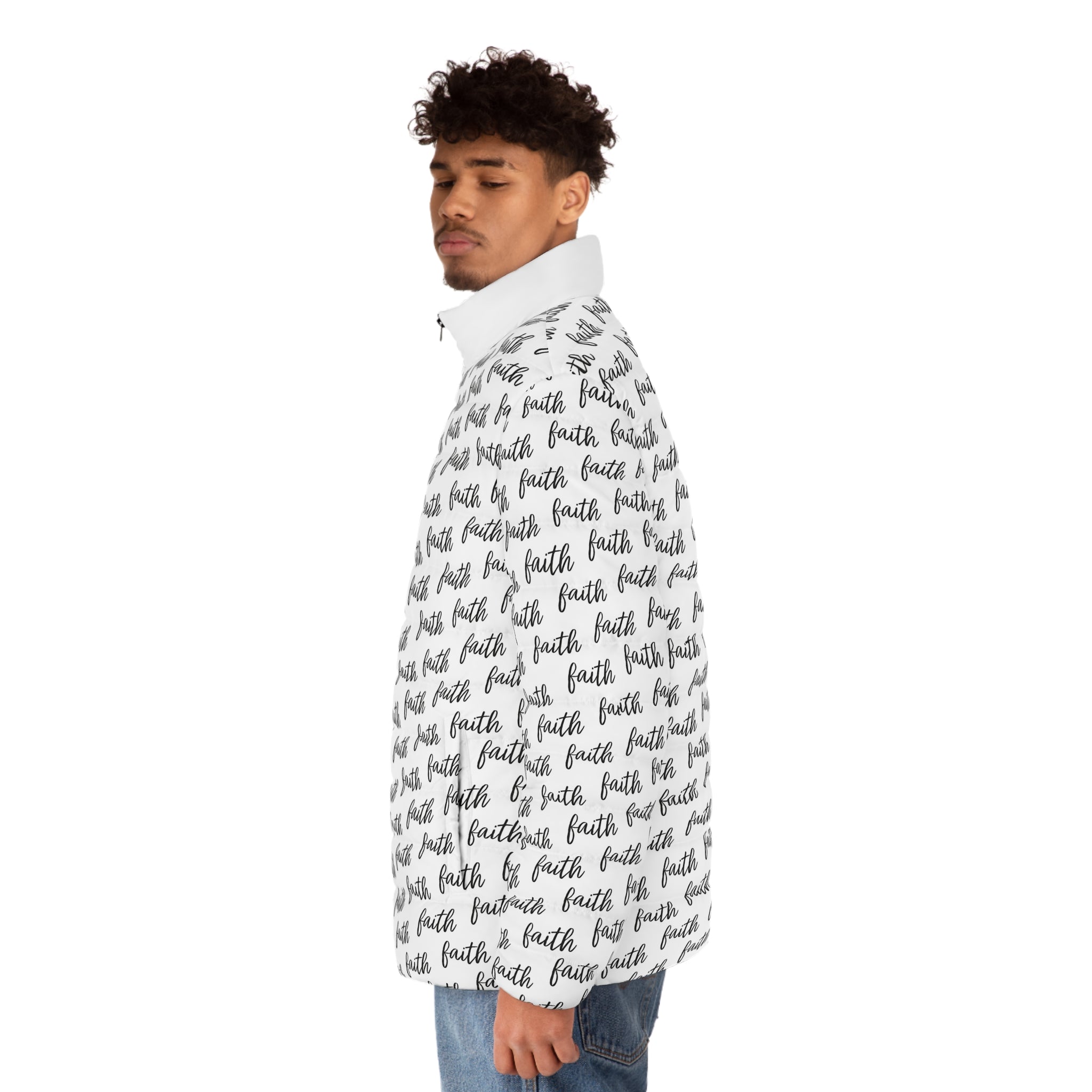 Men’s Faith‑Print Puffer Jacket