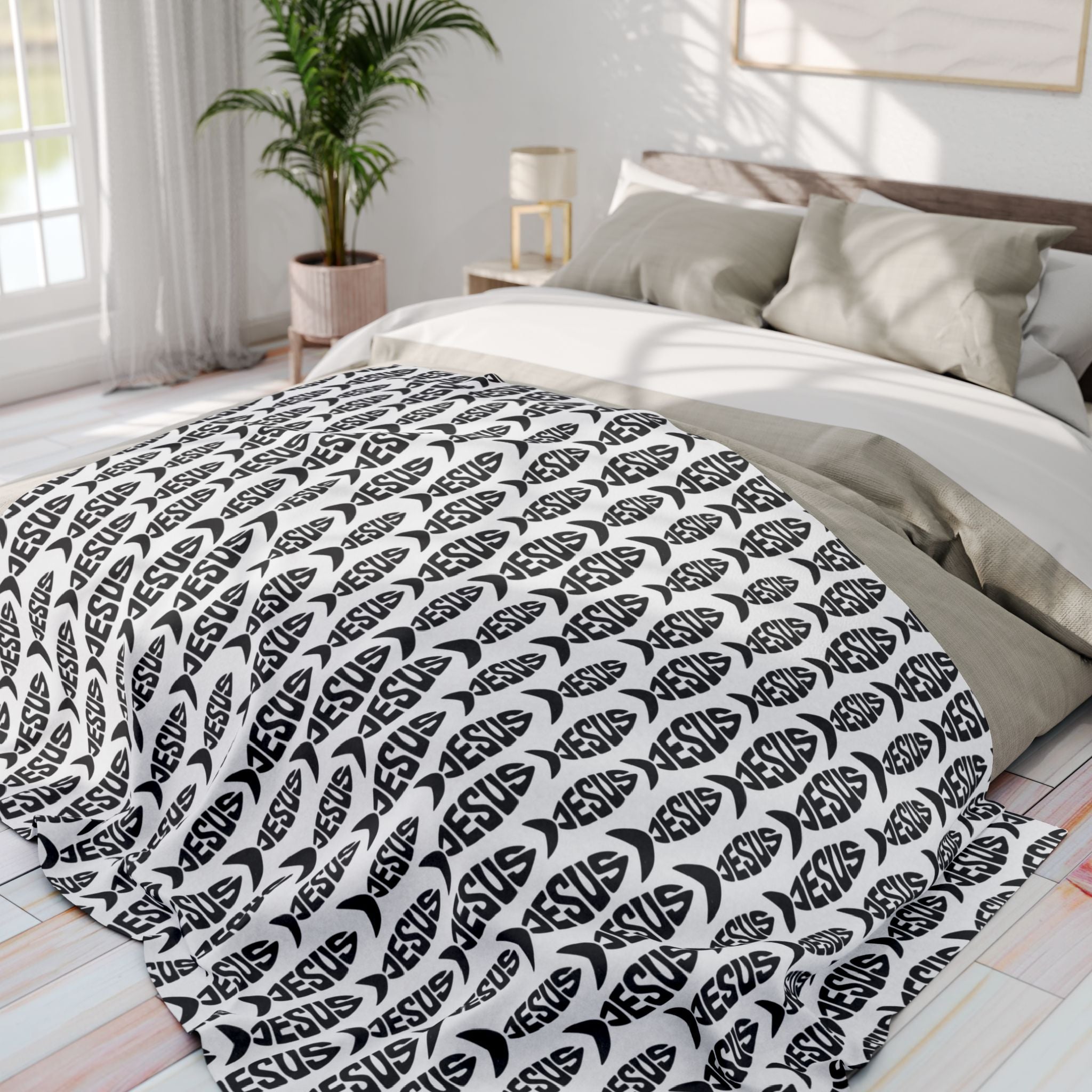 Cozy Arctic Fleece Blanket with Jesus Fish Pattern