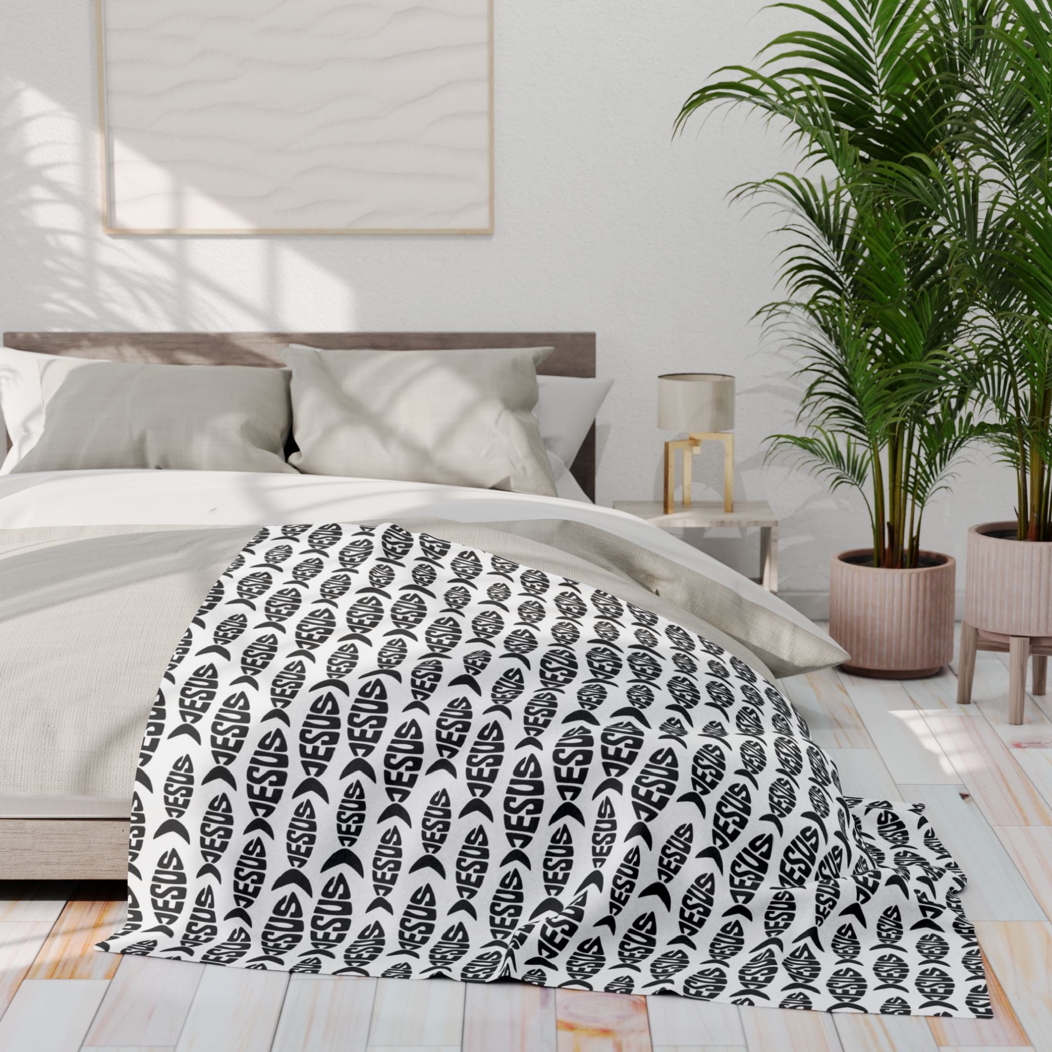 Cozy Arctic Fleece Blanket with Jesus Fish Pattern