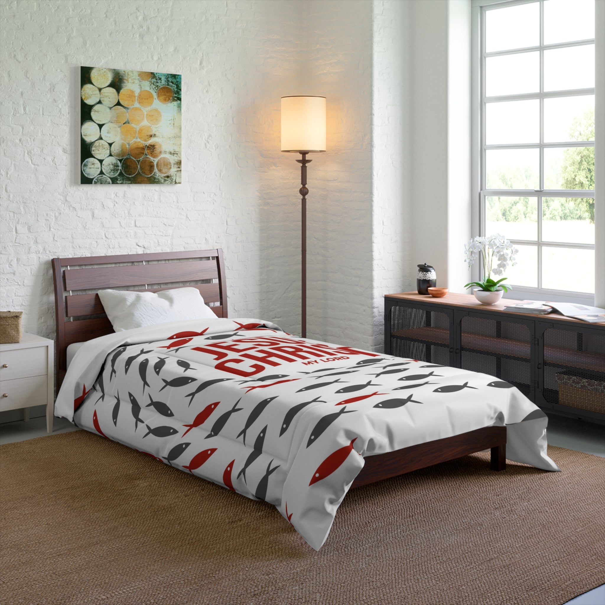 Faith-Inspired Comforter with Jesus Christ Design