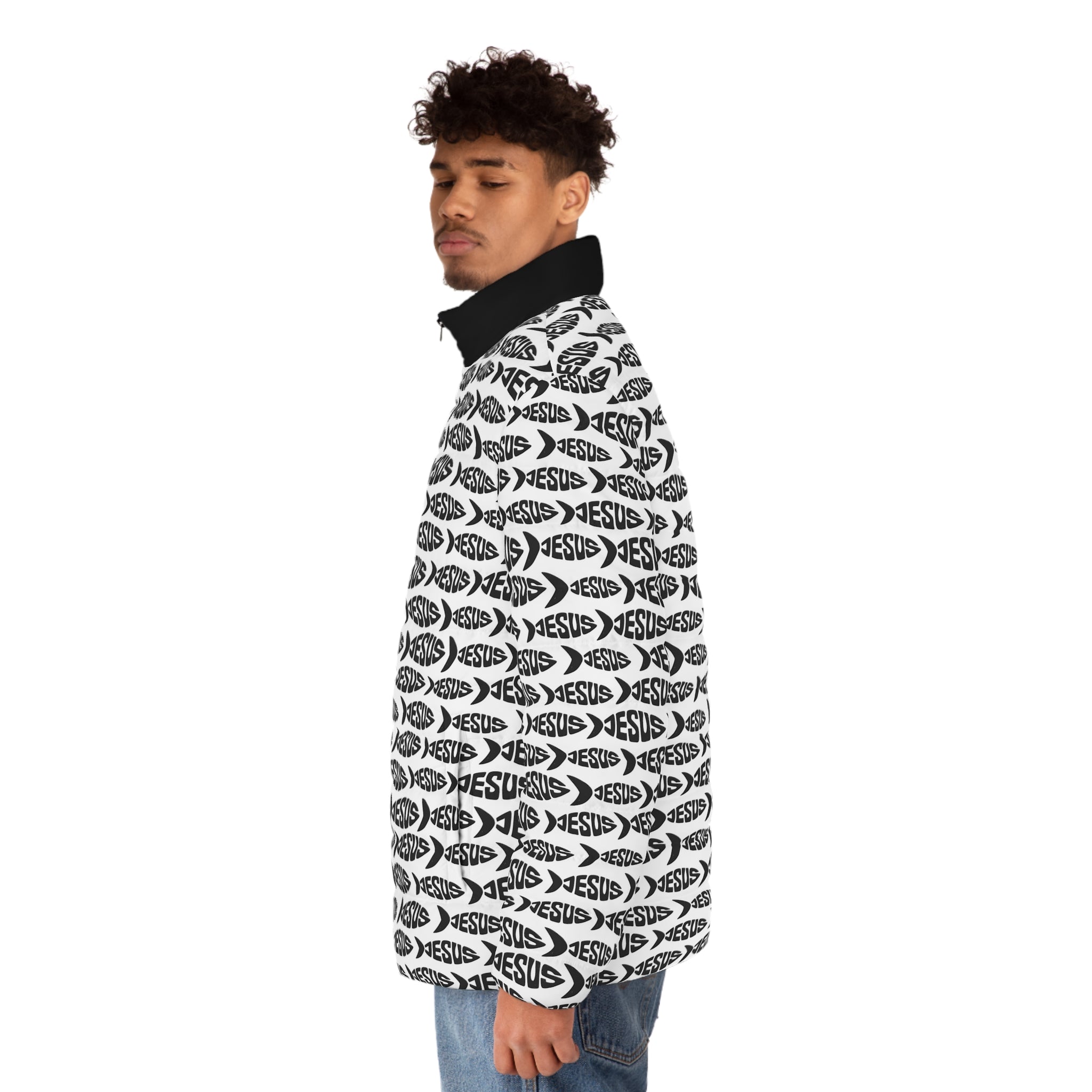 Jesus Fish All‑Over Print Men’s Puffer Jacket