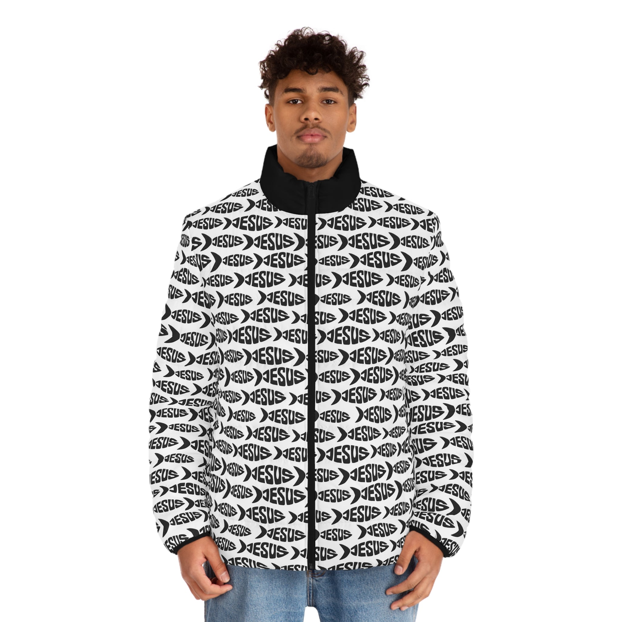 Jesus Fish All‑Over Print Men’s Puffer Jacket