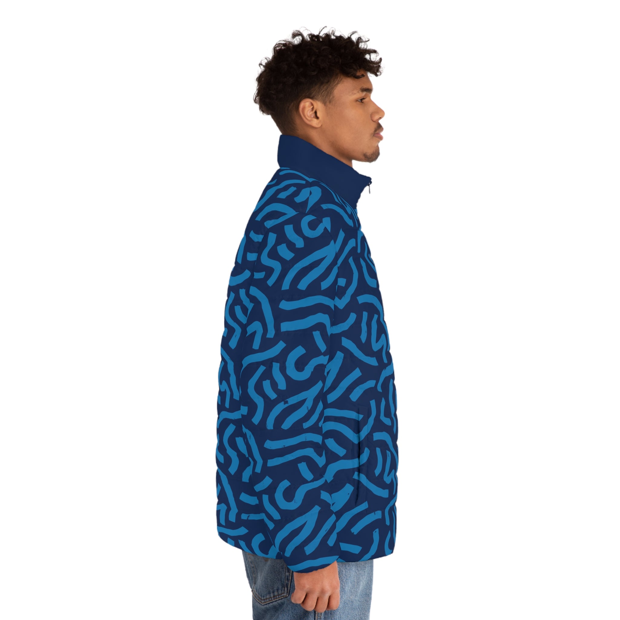 King Jesus Men’s Blue All‑Over Print Puffer Jacket