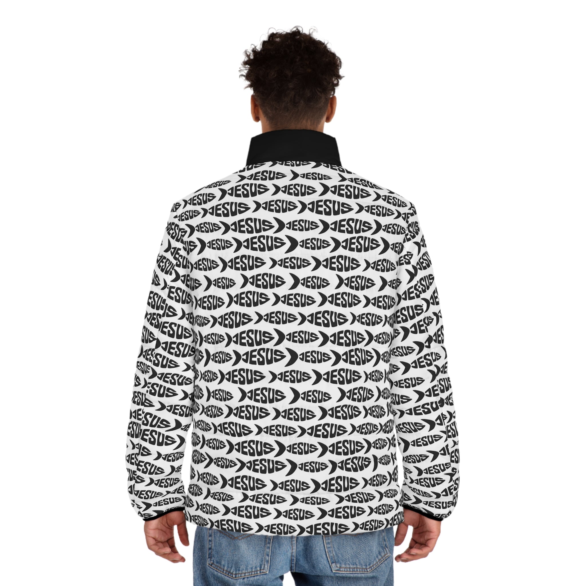 Jesus Fish All‑Over Print Men’s Puffer Jacket